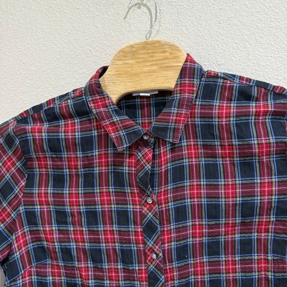 J Jill XL Tall Flannel Shirt Plaid Button Down Red Black Cotton Blend - Picture 1 of 8